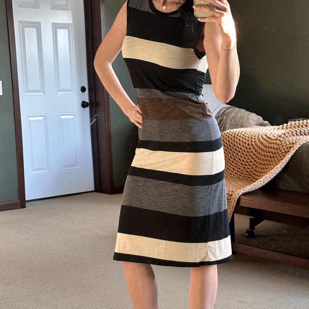 Striped Sleeveless Dress - Black, Gray, Cream, Brown